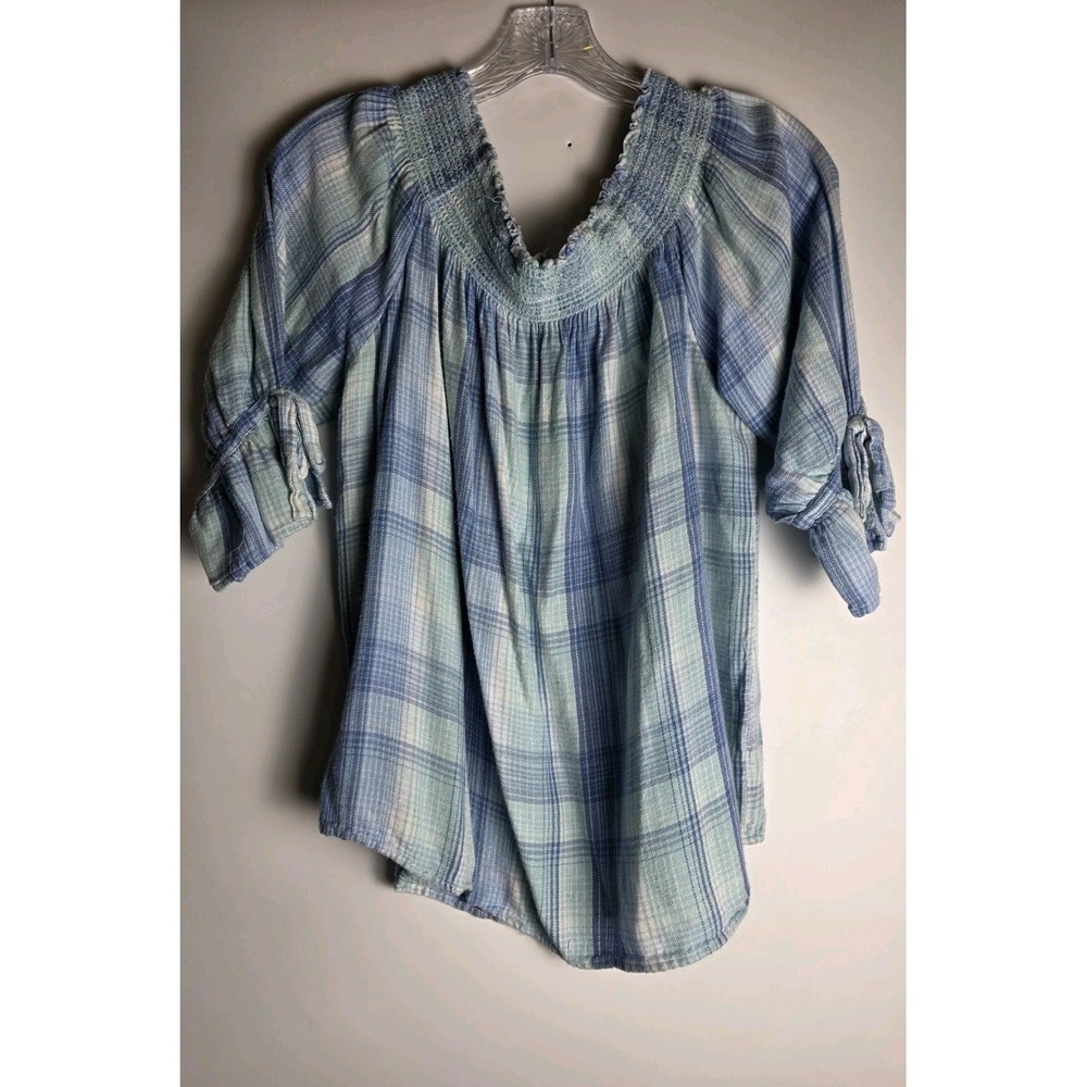 Westport Top Women's Large Embroidered‎ Blue Plaid